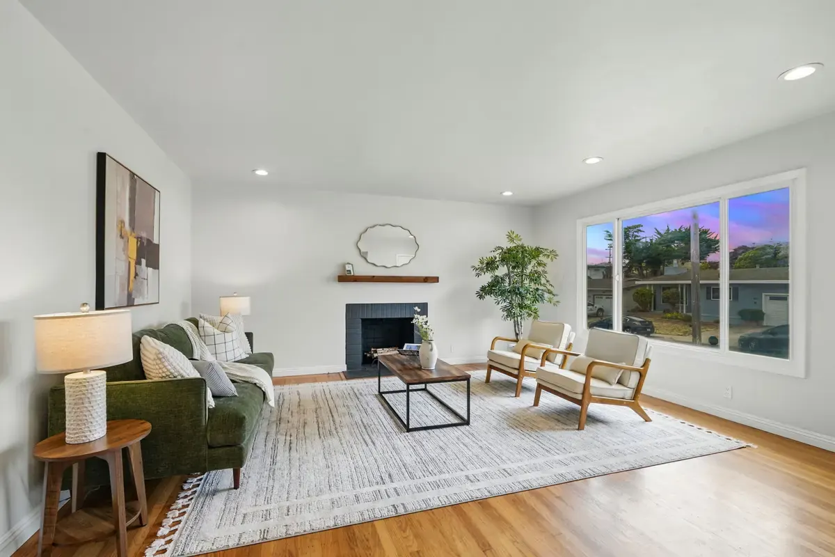 Living room of 328 Heather Way, a South San Francisco Peninsula home, after staging and professional listing photography